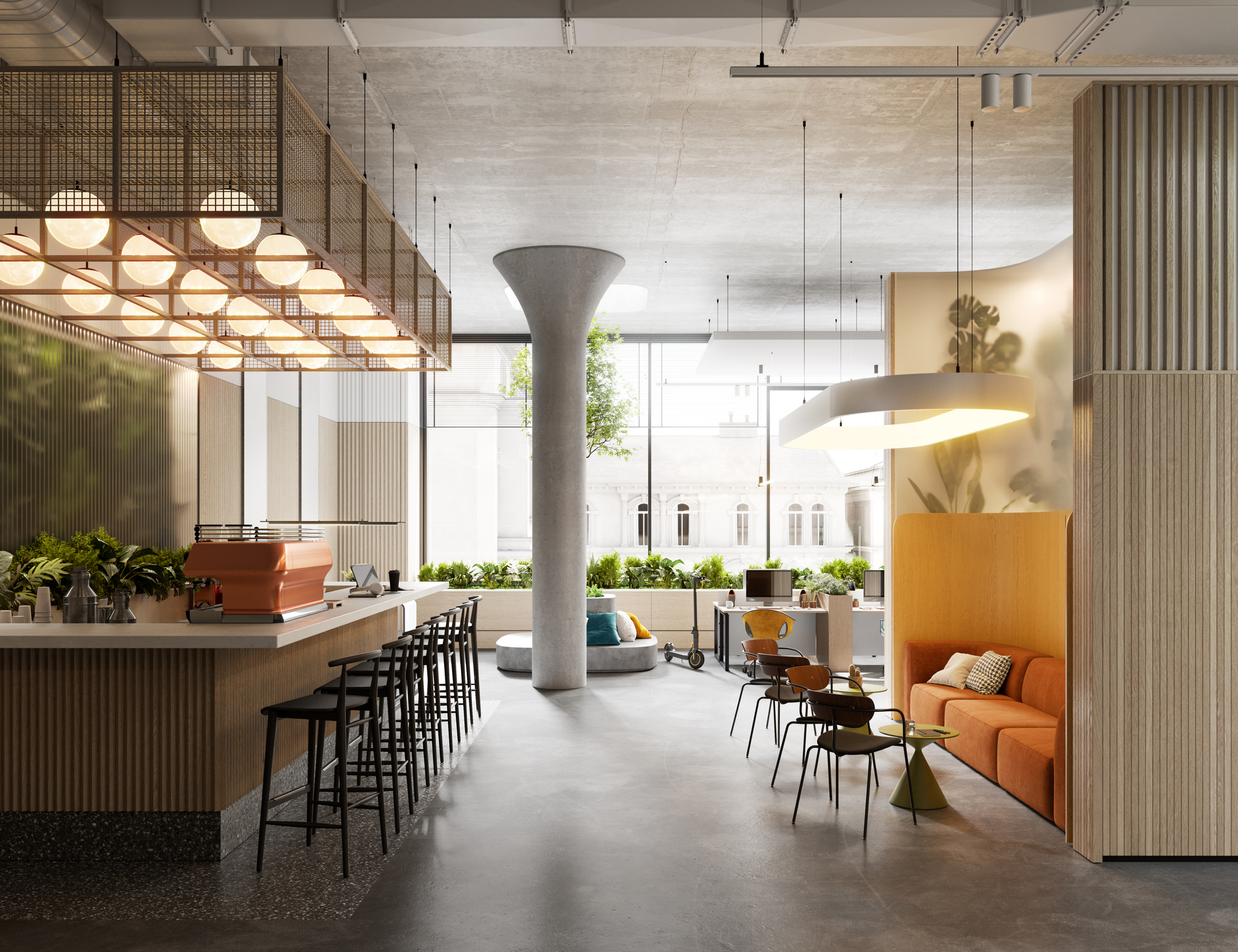 3d rendering of modern office cafeteria